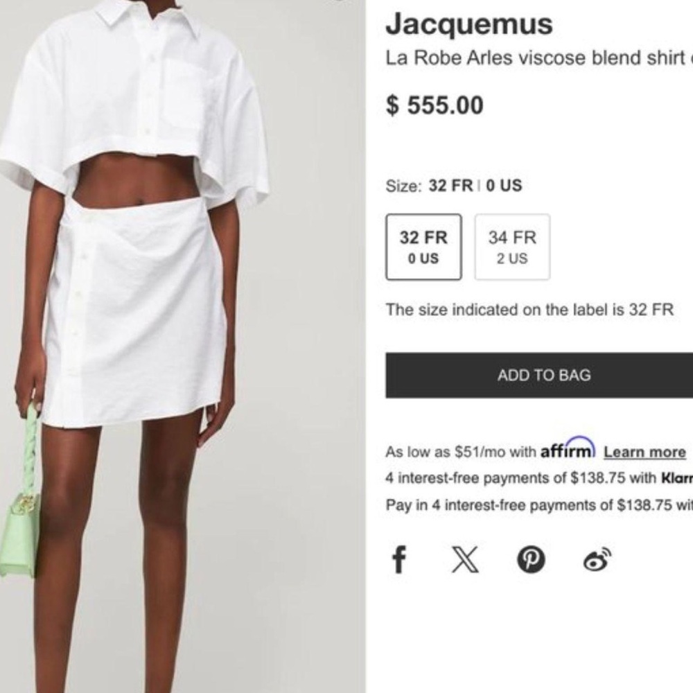 NWT Jacquemus La Robe Arles Poplin White Short Sleeve Button Shirt Mini Dress - Picture 13 of 13